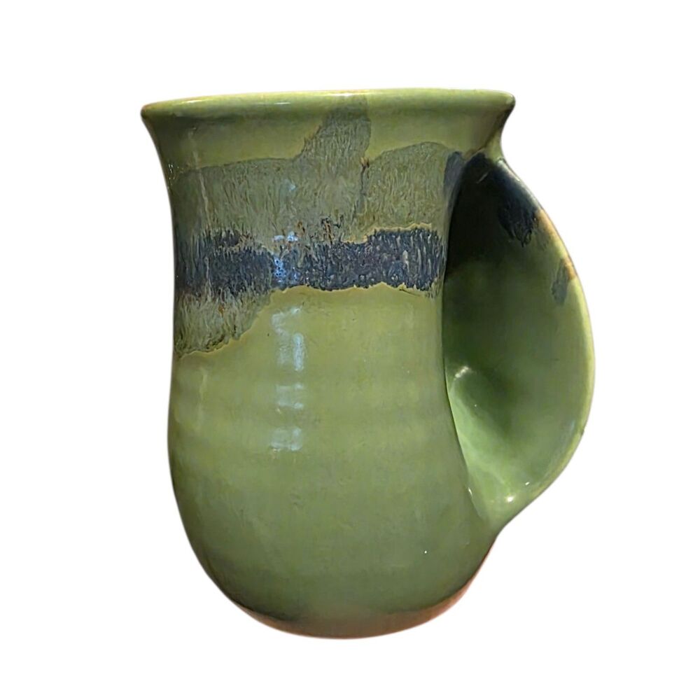 Neher Green Glaze Right Handed Hand Warmer Mug Clay in Motion Signed 2016